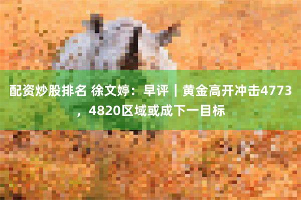 配资炒股排名 徐文婷：早评｜黄金高开冲击4773，4820区域或成下一目标
